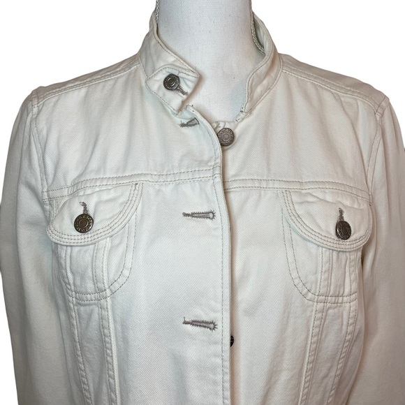 Polo Jeans Co. White Jean Jacket Military Style  Libby Long Sleeve Cotton Large - Picture 2 of 13